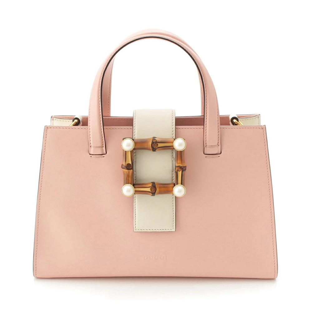 Gucci Bamboo Leather Pearl Handbag Pink